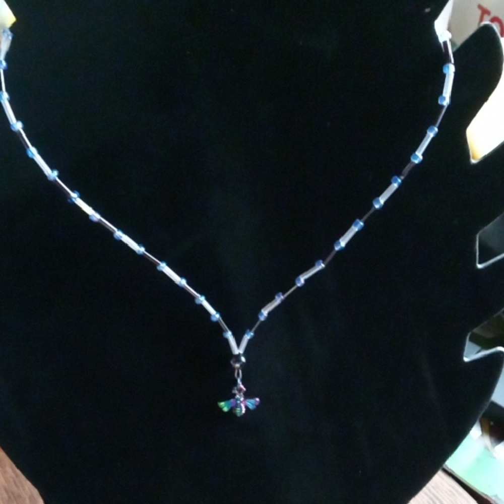 Hand Crafted Blue and Purple Beaded Necklace